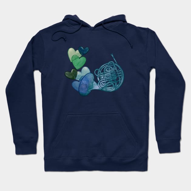 Blue French Horn Love Hoodie by bubbsnugg